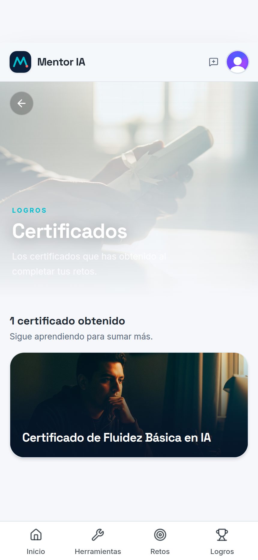 Certificados obtenidos al completar retos